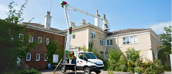using our cherry picker on a commercial gutter cleaning job in Filwood, Lancashire